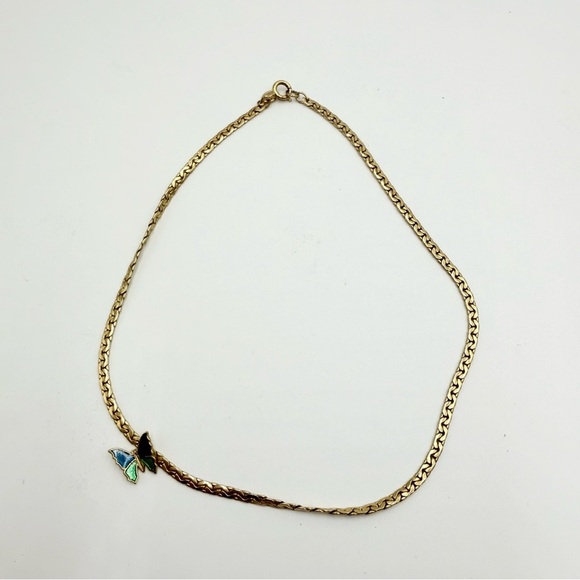 Vintage AVON Goldtone Green Enamel Butterfly - Picture 3 of 8